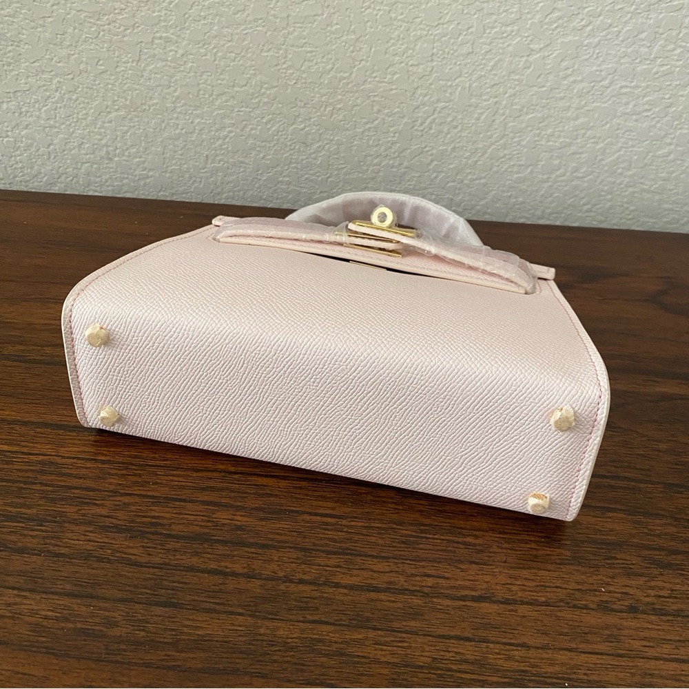 HOUSE OF HELLO Epsom Light Pink Leather Gold Satchel Bag Crossbody Dual Strap B4 - Picture 3 of 11